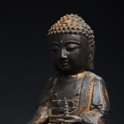 8" Old Antique Tibet Tibetan Buddhism Temple Bronze Gilt Medicine Buddha Statue