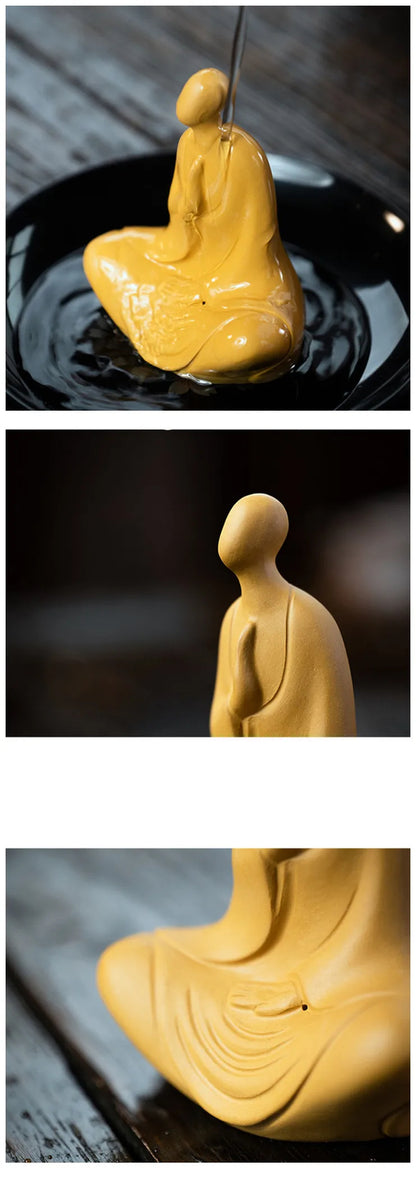 Yixing Handmade Sculpture Purple Clay Tea Pet Buddha Monk Figurine Ornaments