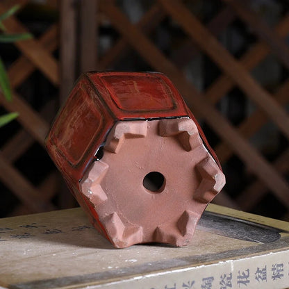 Ceramic Colorful Glazed Round Hexagon Bonsai Pot Tradition Chinese Decoration