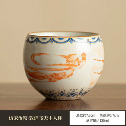 Jingdezhen Ceramics Rubbing Dunhuang Tureen Tea Set Bamboo Hat Horseshoe Gaiwan