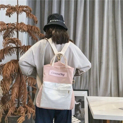 Stitching Canvas Bag Multipurpose Backpack Messenger Bags Student Shoulder Purse