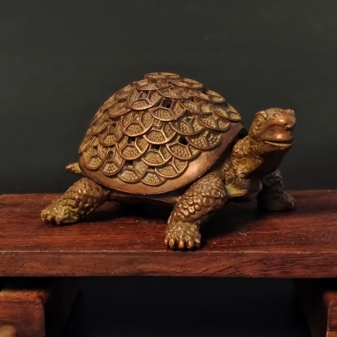Chinese old bronze collect tortoise turtle figure statue incense burner buddha
