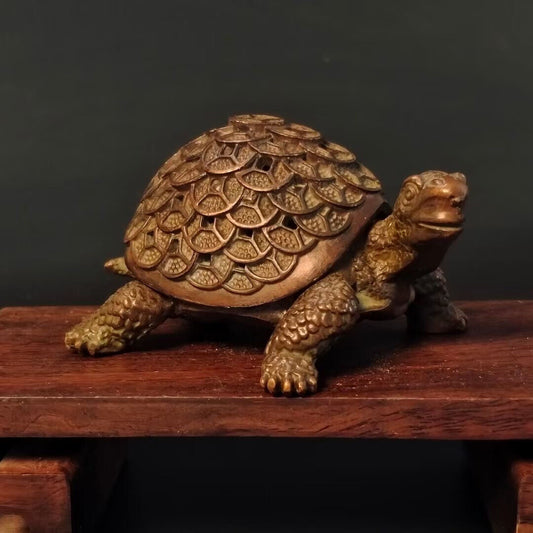 Chinese old bronze collect tortoise turtle figure statue incense burner buddha