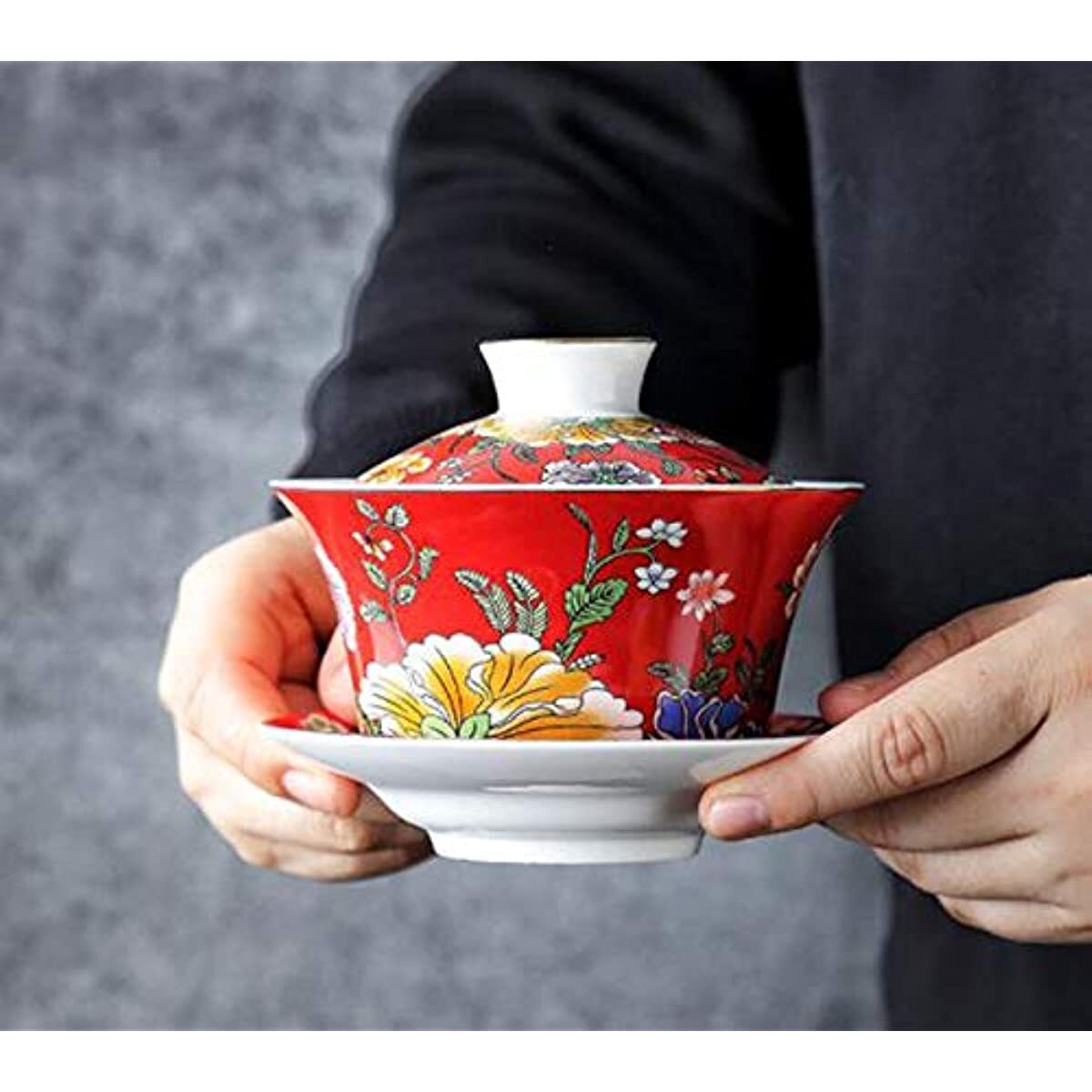 Kung Fu Tea Cup and Saucer with Lid Chinese Traditional Gaiwan Sancai Tea Bowl