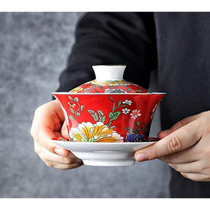 Kung Fu Tea Cup and Saucer with Lid Chinese Traditional Gaiwan Sancai Tea Bowl