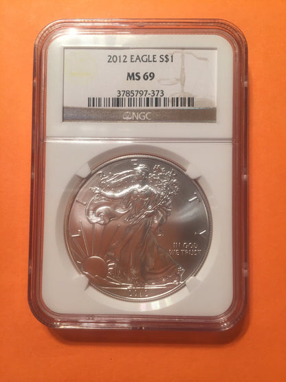 2012 American Silver Eagle ASE Coin 1oz FINE Silver NGC Holder MS69 美国鹰洋银币 MS 69