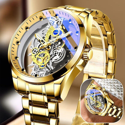 Reloj Esqueleto Hueco De Lujo Para Hombres Automático Cuarzo Acero Inoxidable