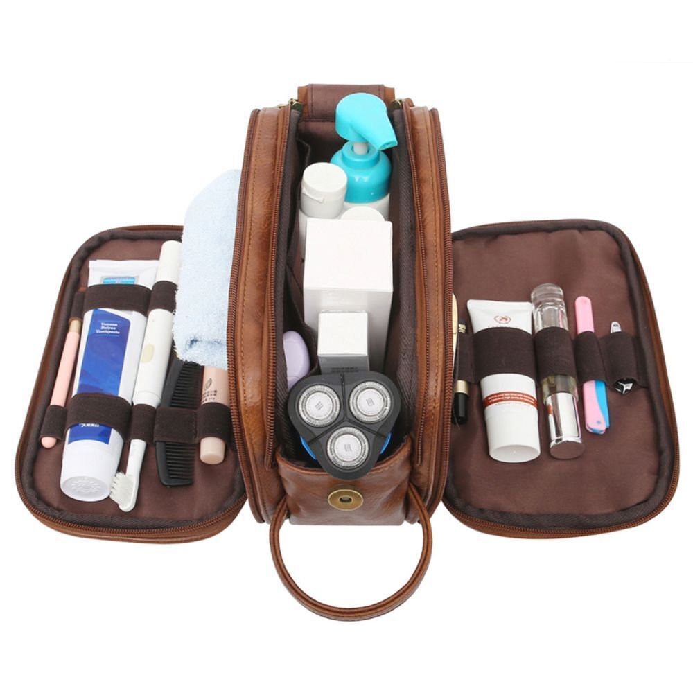 Water-Resistant Synthetic Leather Toiletry Bag Travel Wash Bag Makeup Organizer