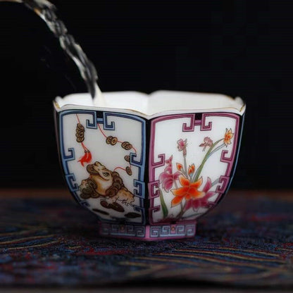 Fat Mutton Jade Porcelain Tea Cup Gaiwan Color Enamel Craft Tureen Souvenir New