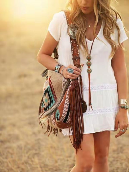 Large Hand-Woven Tassel Bag, Women's Canvas Tote Shoulder Bags RETRO