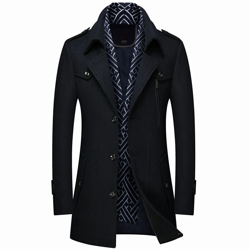 Men's Woolen Coats Turn Down Collar Warm Outerwear Casual Wool Coat Men