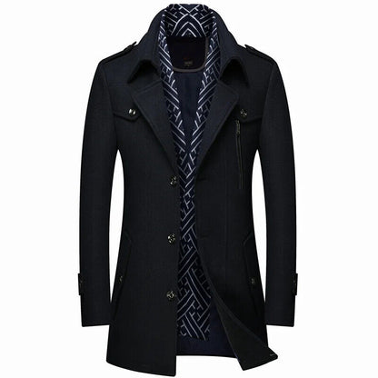 Men's Woolen Coats Turn Down Collar Warm Outerwear Casual Wool Coat Men