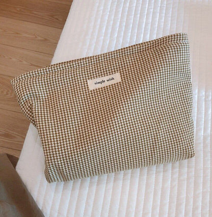 Makeup Cosmetic Bag Women Cotton Plaid Organizer Kit Beauty Brushes Storage Case