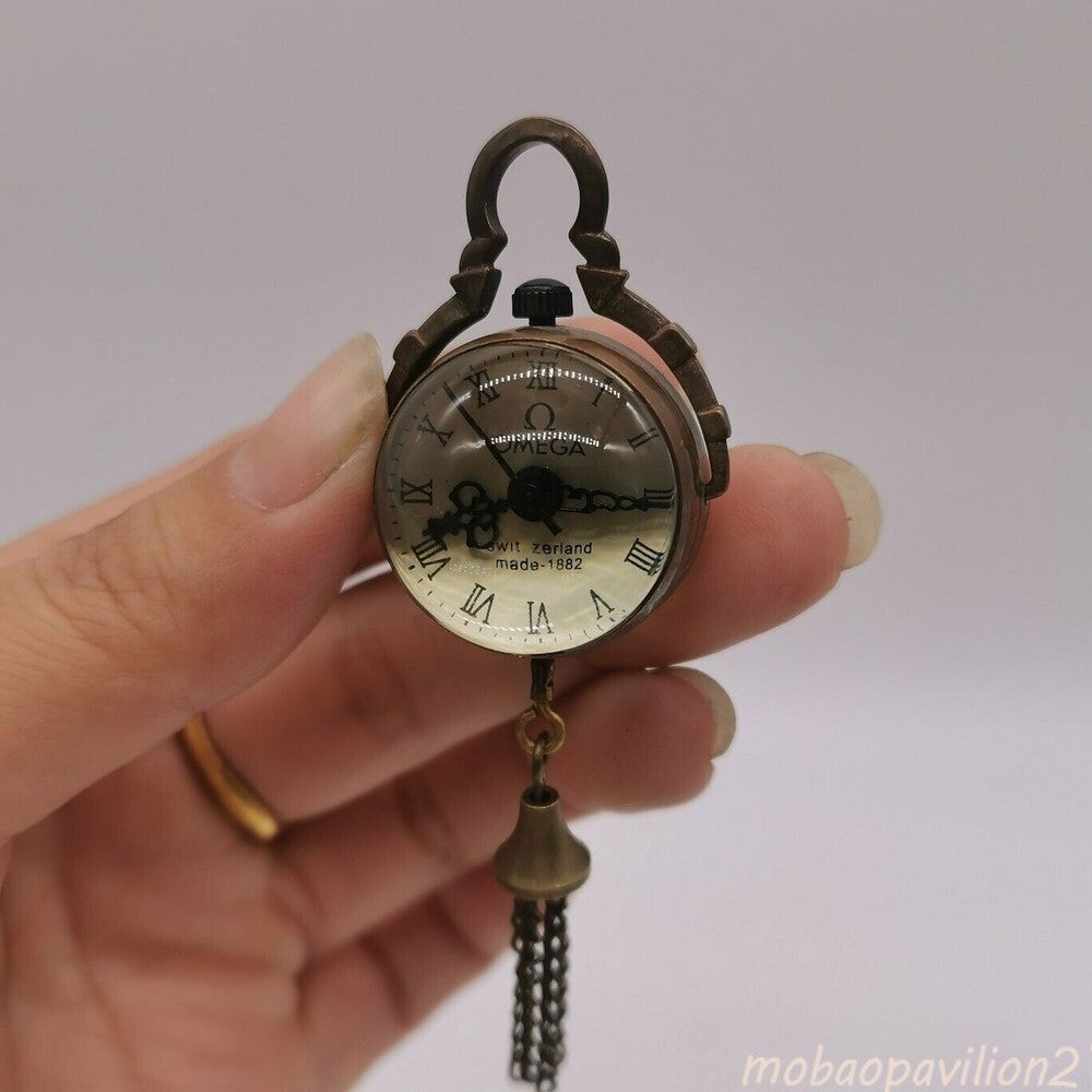Old Bronze Crystal Ball Bell Mechanical Clock Table Pocket Watch