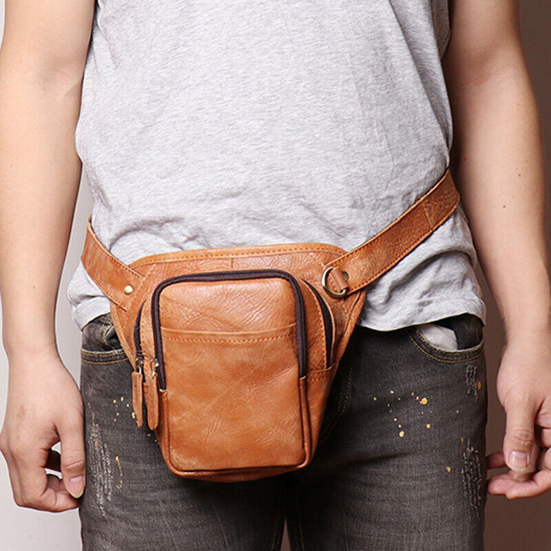 Outdoor Vintage Motorcycle Leather Crossbody Bag Tactical Thigh Waist Fanny Pack