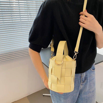 Drawstring Bucket Bag Pouch Shoulder Bag Synthetic Leather Crossbody 13*15*13 CM