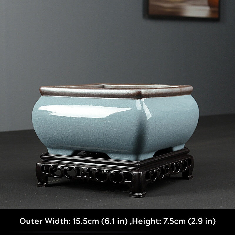 Bonsai Pot 4" Square Chinese Art Glazed High Quality Teal Ceramic Planter small