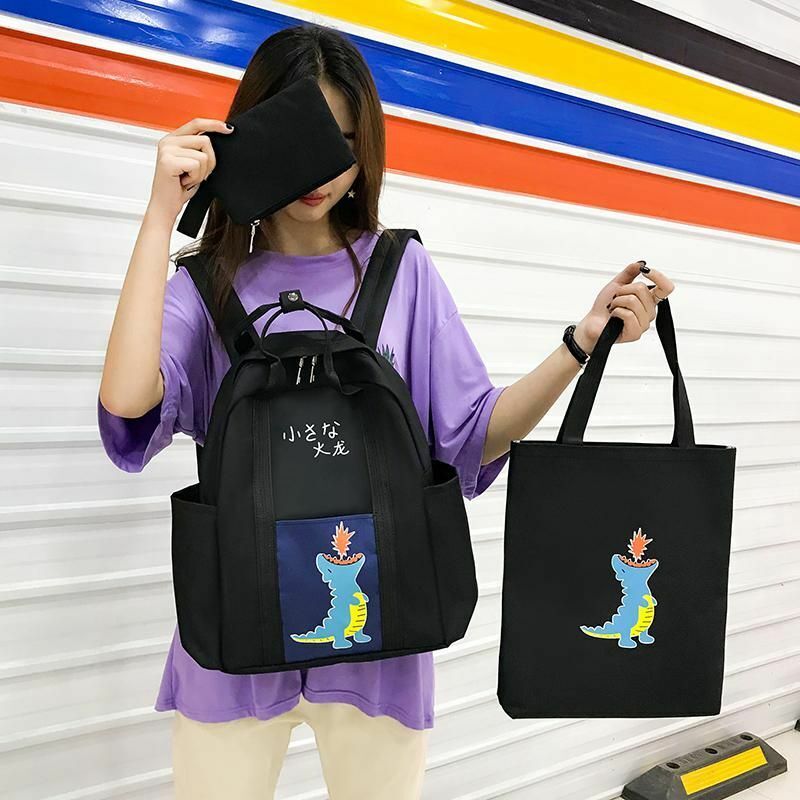 3 Pcs Sets Backpack School Bags Teenage Girls Women Casual Shoulder Zipper Solid