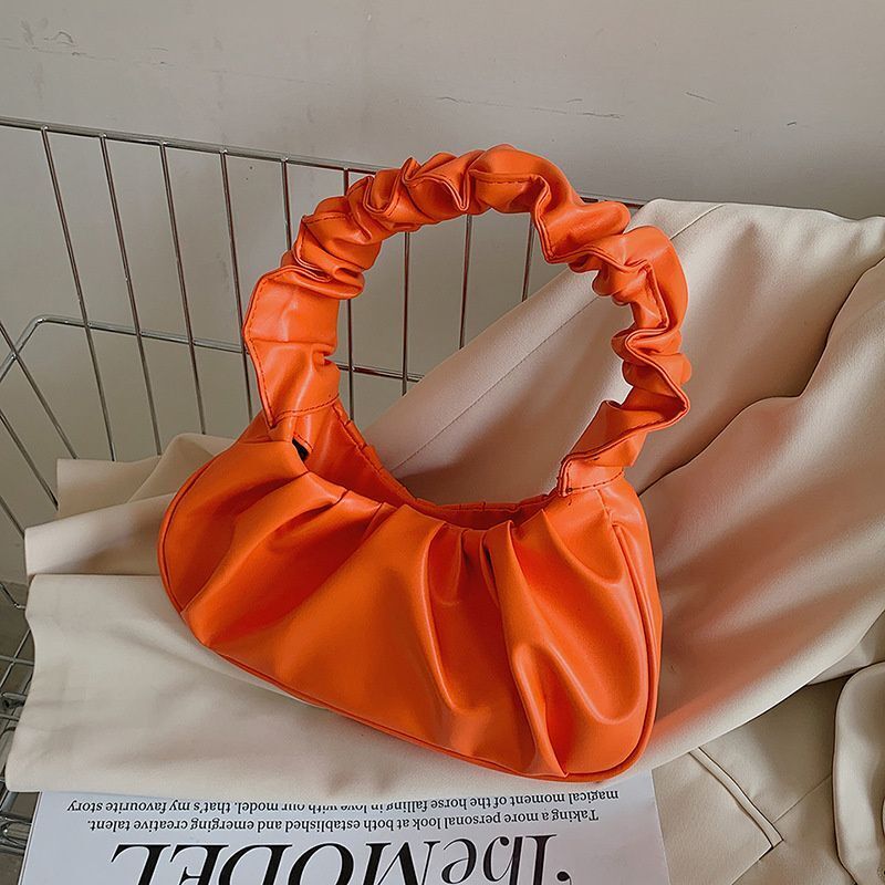 Pleated Synthetic Leather Bags Dumpling Tote Armpit Purse Underarm Bag 25*17*7CM