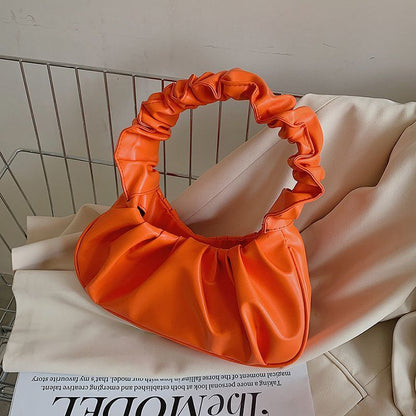 Pleated Synthetic Leather Bags Dumpling Tote Armpit Purse Underarm Bag 25*17*7CM