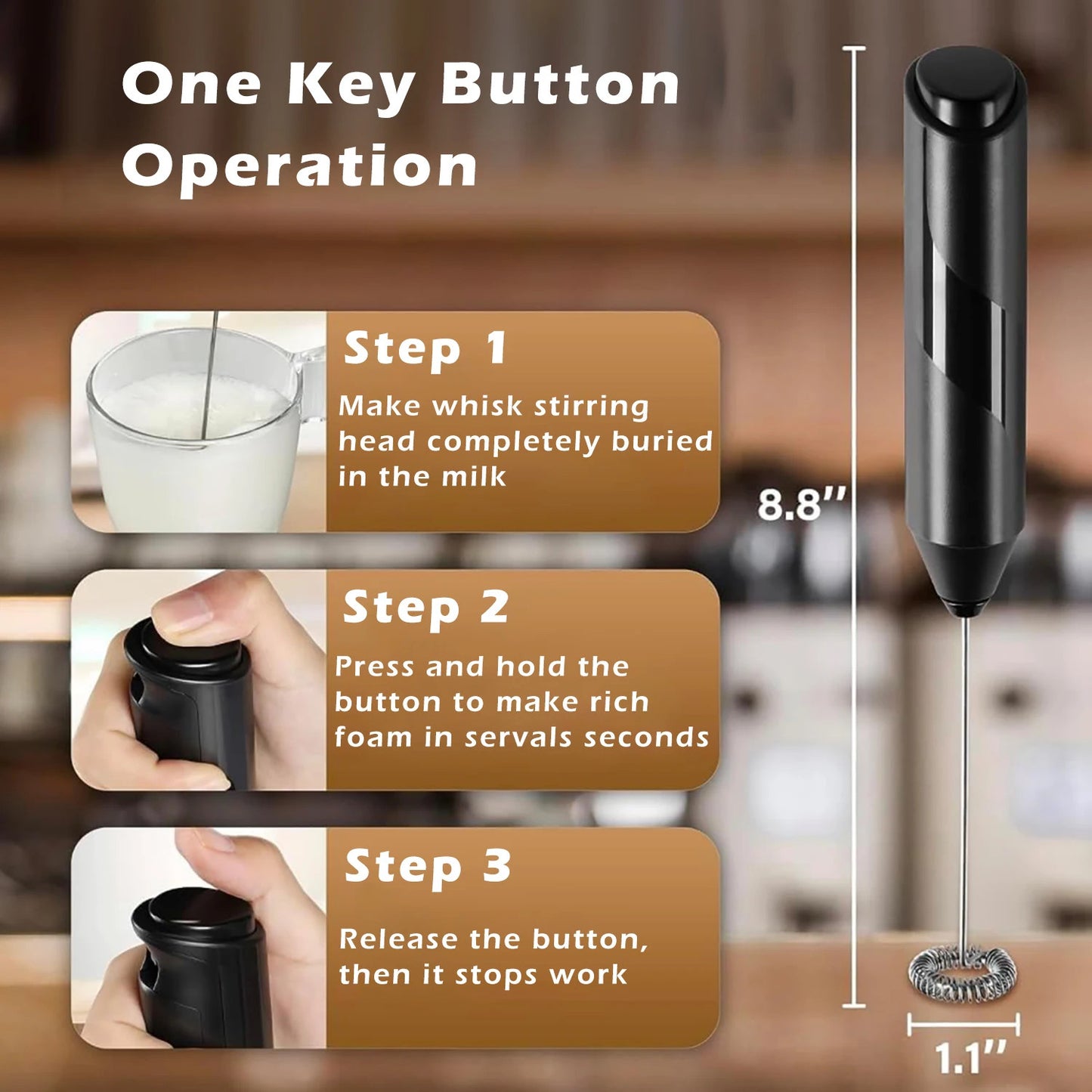 Battery Operated Handheld Electric Milk Frother Mini Coffee Whisk Drink Stirrer