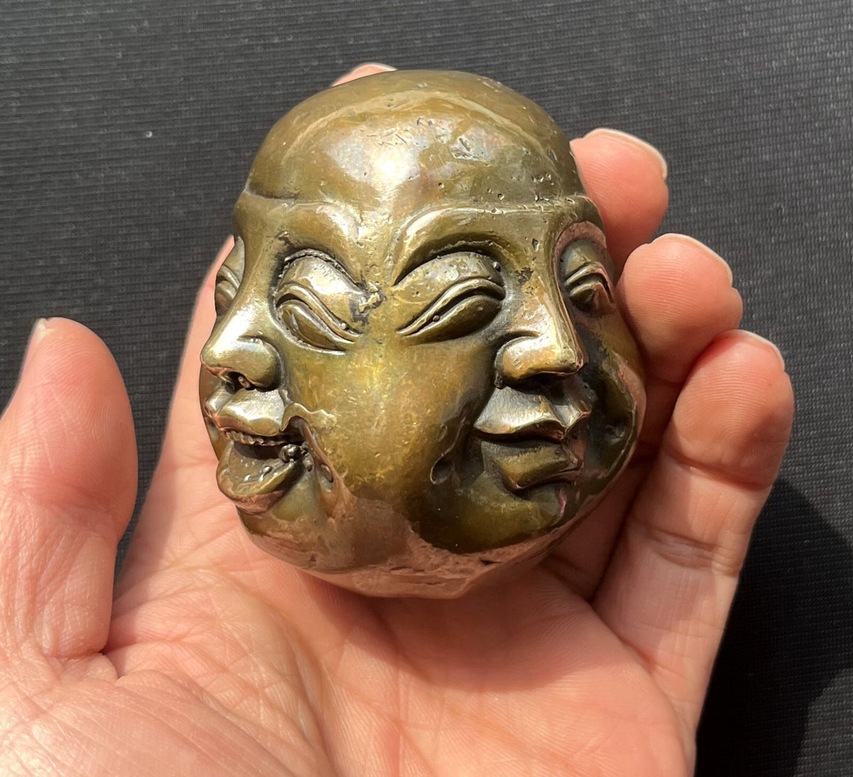 Solid Brass 4 Faced Buddha Statue Pleasure Anger Sorrow Joy Zen Decor