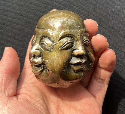 Solid Brass 4 Faced Buddha Statue Pleasure Anger Sorrow Joy Zen Decor