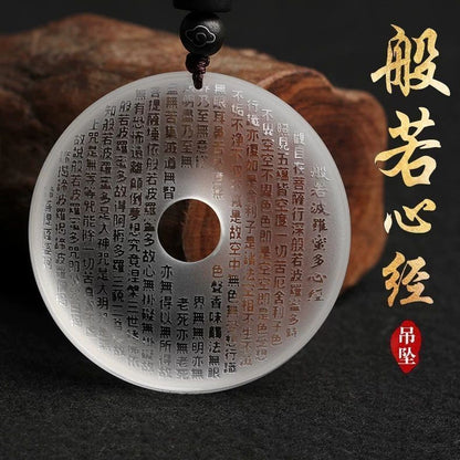 Glass Heart Sutra Ping An Buckle Pendant Necklace Buddhist Amulet Feng Shui