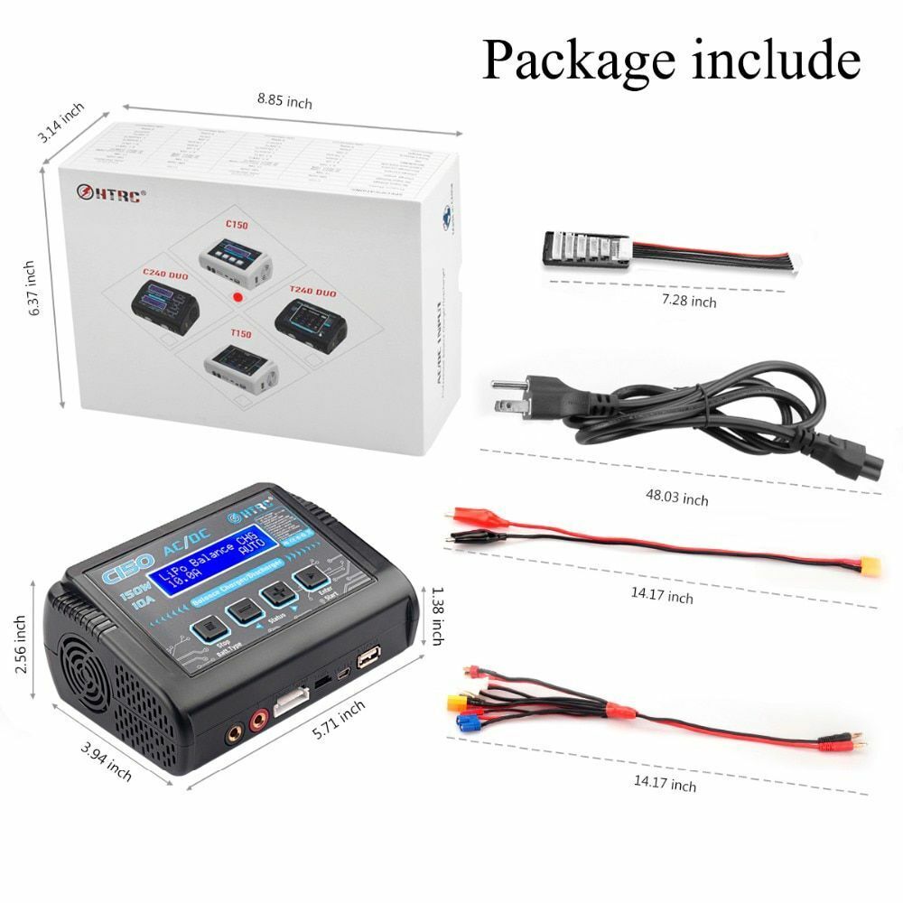 Lipo Charger Battery HTRC C150 AC/DC 150W 10A RC Balance Discharger for LiHV LiF