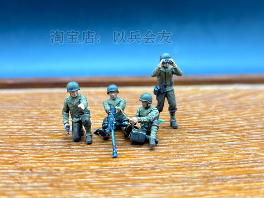 1/72 World War II US M2 Browning Machine Gun+4Pcs Soldier Model Khaki Color