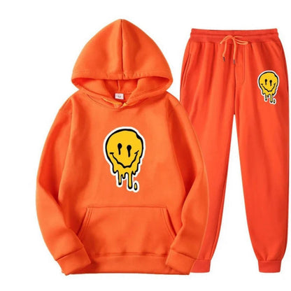 Unisex Winter Fashion Hoodie Set with Smiley Print