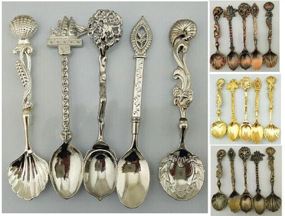 5Pcs/Set Vintage Style Metal Carved Small Mini Coffee Tea Spoon Kitchen Flatware