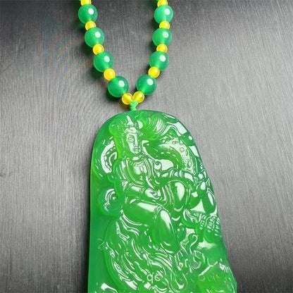 Natural Burmese Jade Imperial Green Dragon Guanyin Pendant Necklace Carving