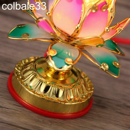 2pcs Buddhist Colorful Temple Shrine Prayer Worship Buddha Lotus Lamp 4.7"