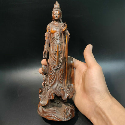 chinese wood buddha statue wooden quan kwan yin statue carvings decor art