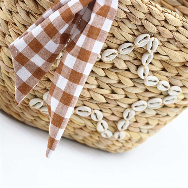 Straw Bag Natural Corns Shell Rattan Knitting Scarf Shoulder Woven Beach Handbag