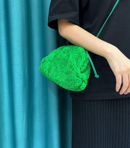 Sheep Skin Furry Crossbody Shell Bag Plush Shoulder Messenger Bag Fluffy Handbag