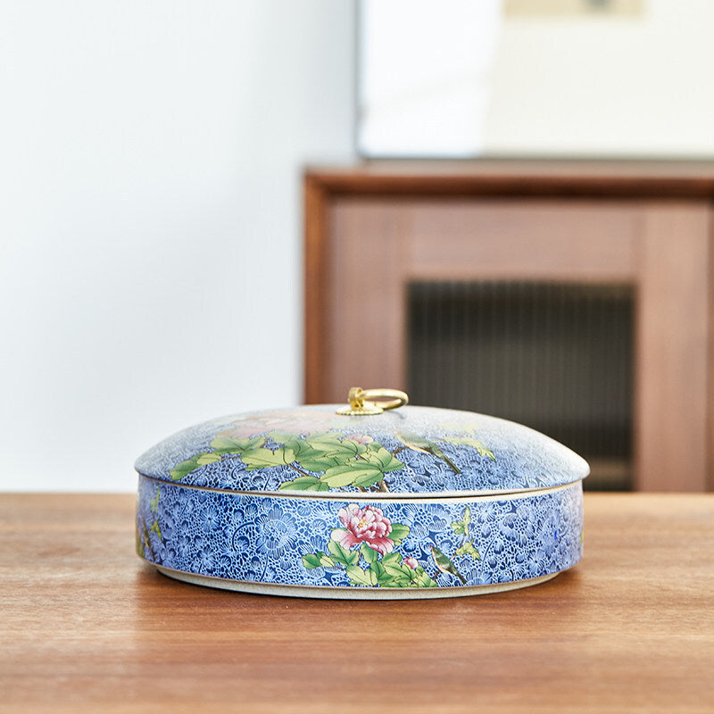 Tea Cainster With Lid Enamel Stoneware Jar For Pu'er Tea Cake Puer Cake Tea Box