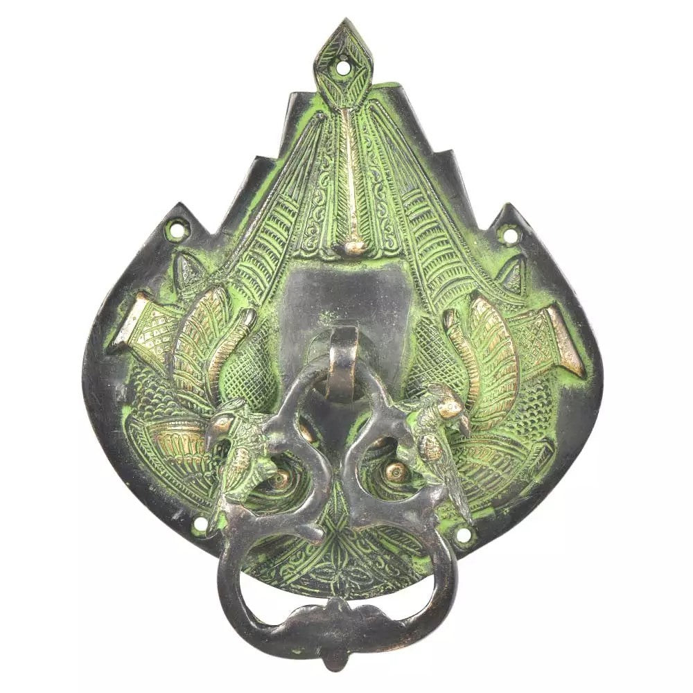 Antique Look Brass Ornate Green Patina Parrot Bird Door Knocker