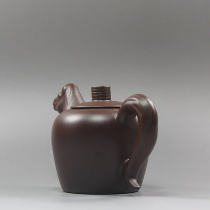 5.5“China Yixing Zisha Pottery Purple Clay Handmade Zodiac Animal Horse Teapot