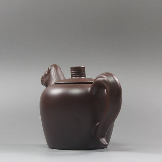 5.5“China Yixing Zisha Pottery Purple Clay Handmade Zodiac Animal Horse Teapot