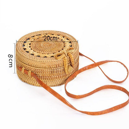 Straw Bag Round Woven Handmade Summer Polyester Crossbody Shoulder Bag Polyester