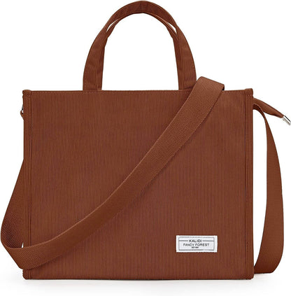 KALIDI Tote Bag for Women Corduroy Crossbody Bag Casual Zipper Tote Fashion Shou