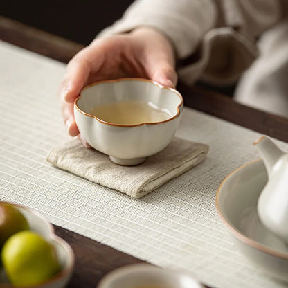 80ml Boutique Cream Ru Kiln Ceramic Tea Cup Plum Blossom Master Cup