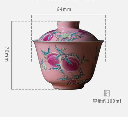 100ml Peach Tureen Ceramic Kung Fu Tea Set Hand Painted Gaiwan Chinese Tea Bowl