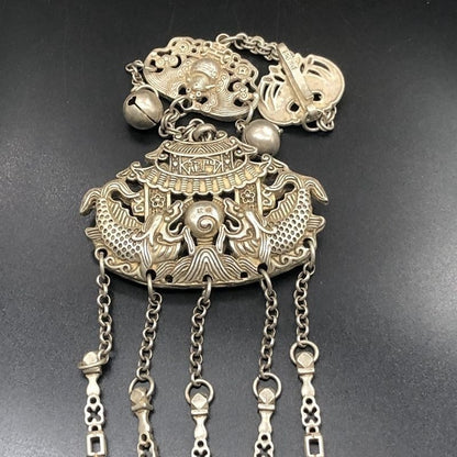 Vintage Silver-Tone Carp Dragon Gate Pendant Collectible
