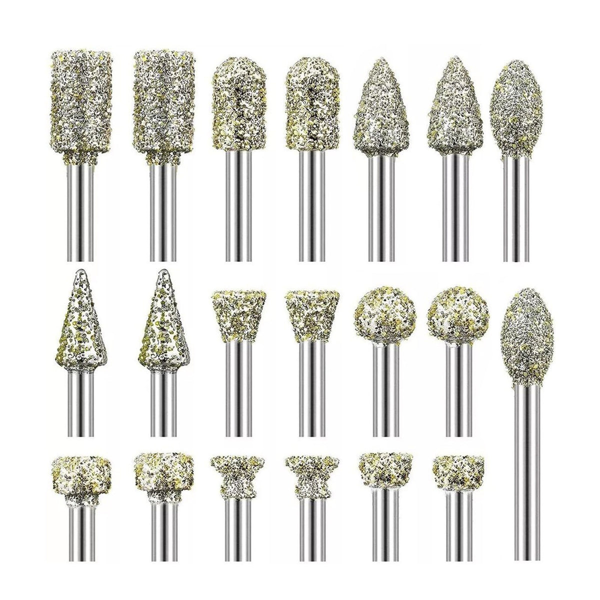 20pcs Diamond Grinding Burr Drill Bits 3mm Grinding Diameter For Rotary Tool