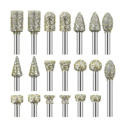20pcs Diamond Grinding Burr Drill Bits 3mm Grinding Diameter For Rotary Tool