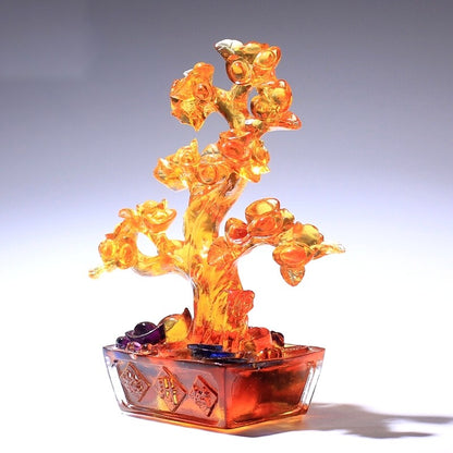 Chinese Liu Li Crystal Ingot Tree Statue Feng Shui Wealth Money Gift Decor