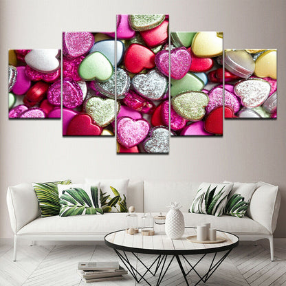 Modern Printed 5 Panel Heart Shape Stone Pictures Painting Wall No Framed